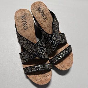 XOXO Black Wedge Sandals with Sparkling Accents